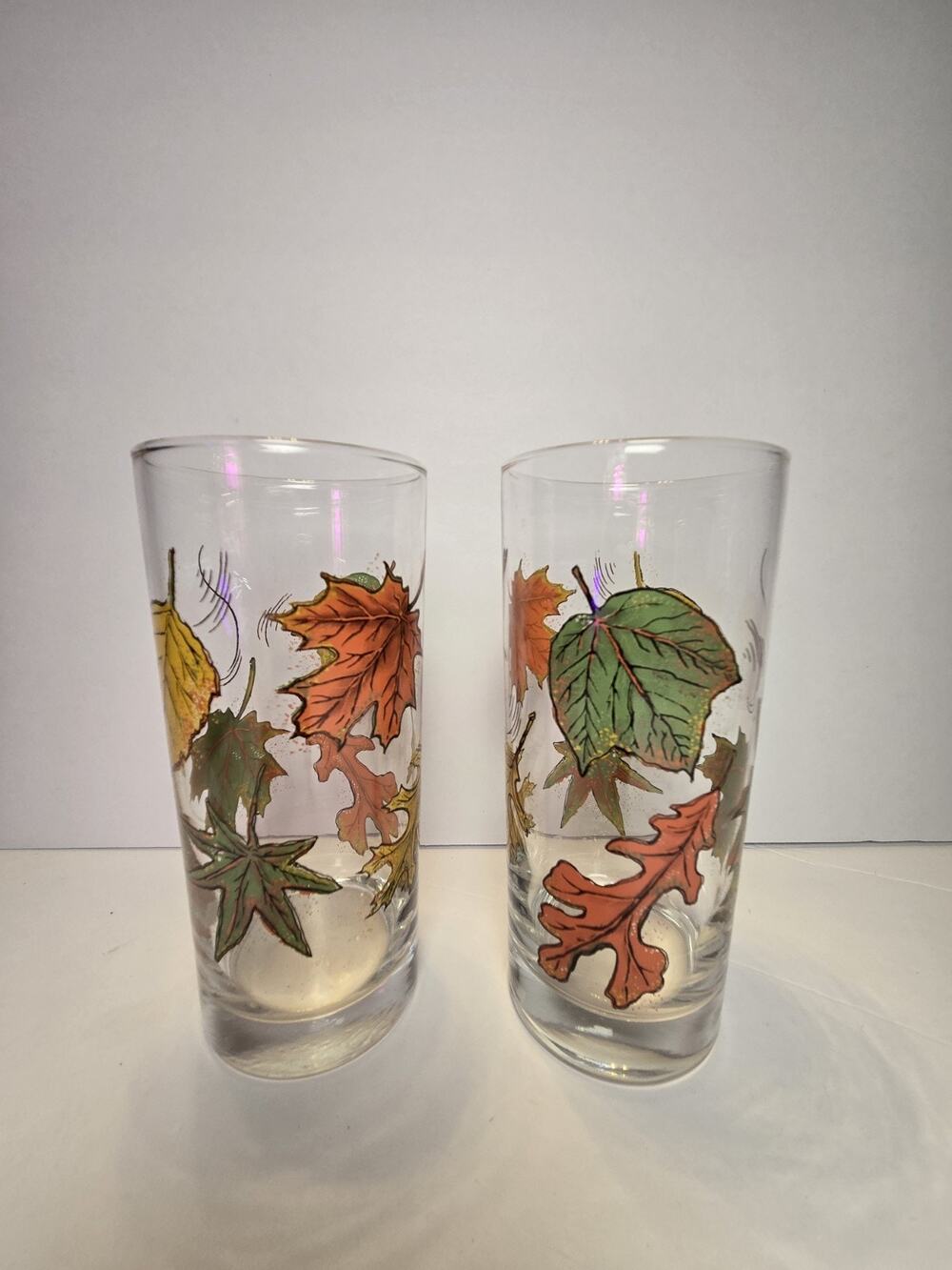 VTG Libbey Crisa Autumn Fall Leaves Set Of 2 Glasses Thanksgiving Gift